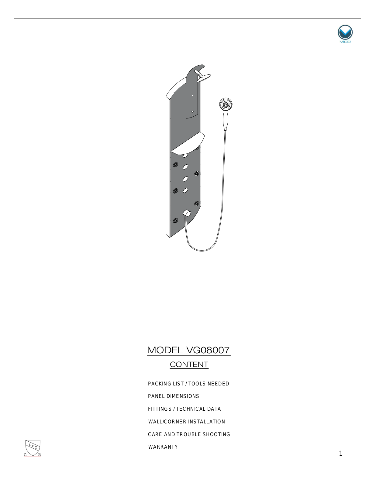 Vigo VG08007 User Manual