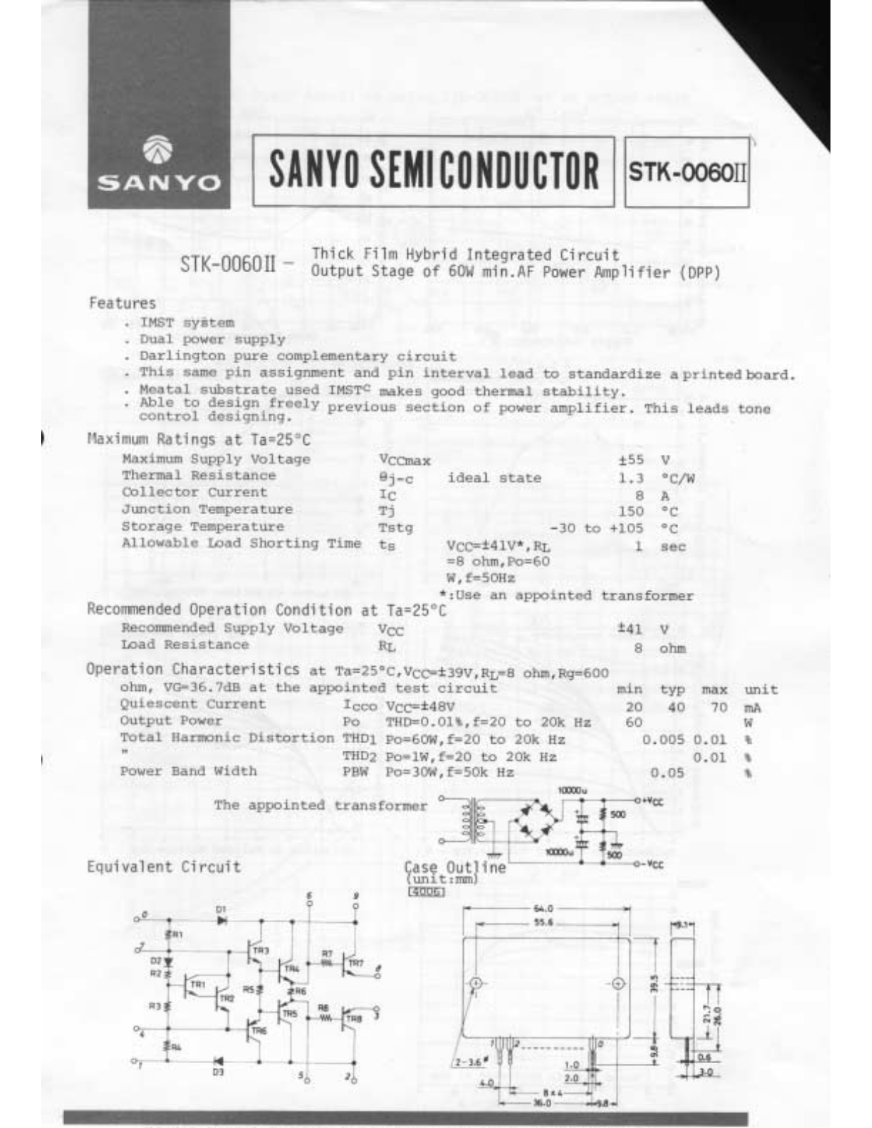 SANYO STK-0060II Datasheet