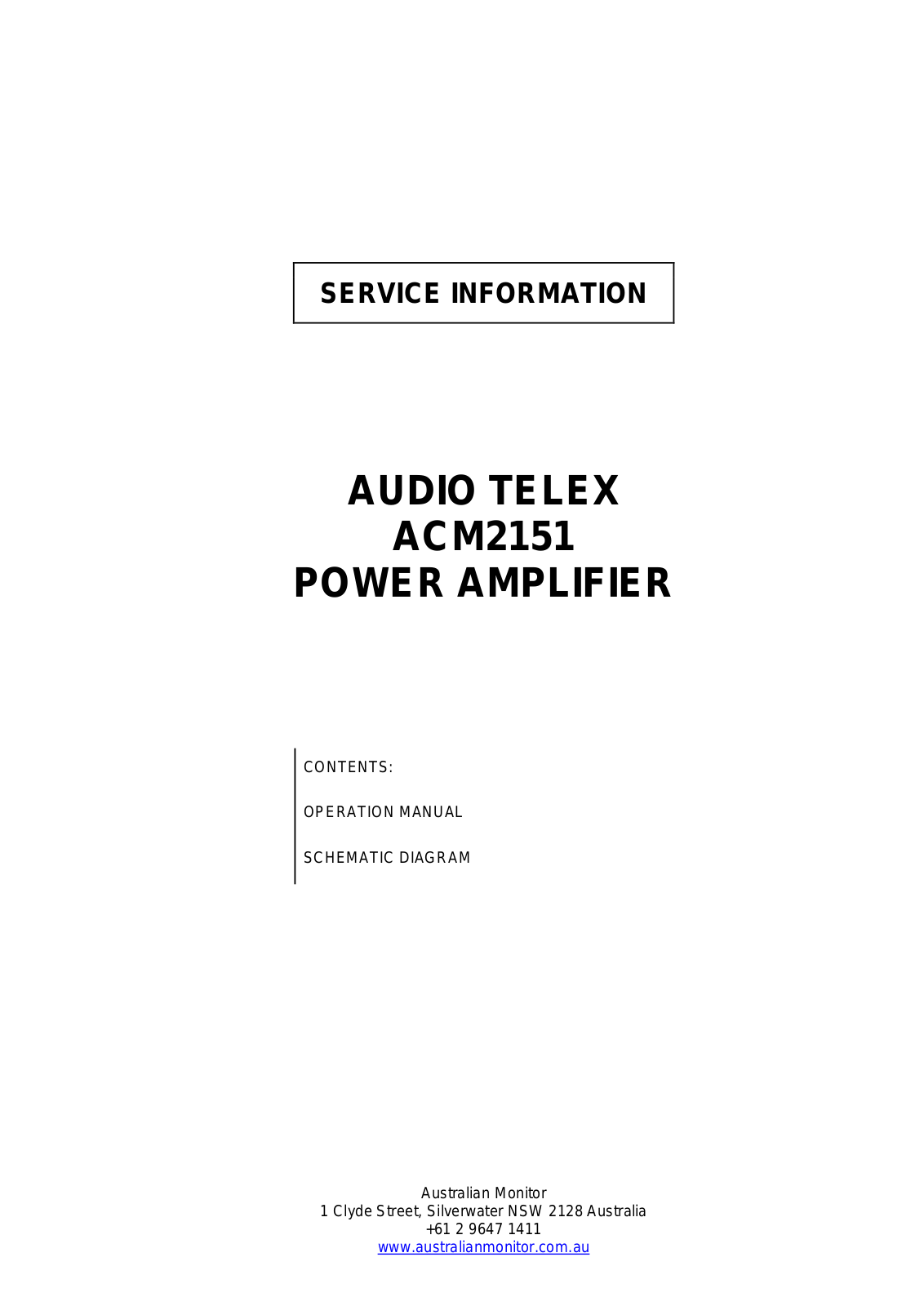 AUSTRALIAN MONITOR ACM2151 Operation Manual