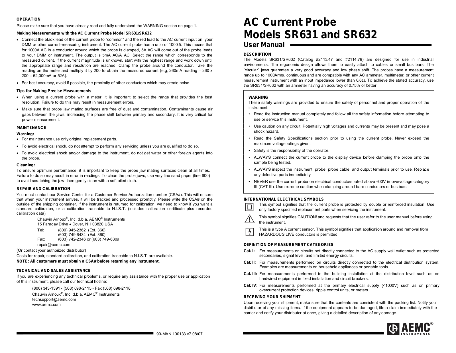 AEMC SR632 Operating Manual