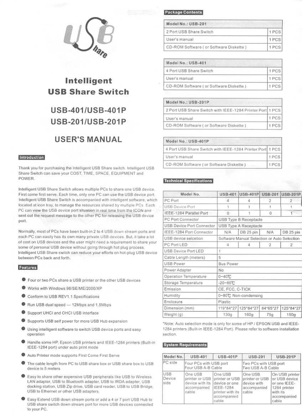 QVS USB-401P, USB-201, USB-401 User Manual