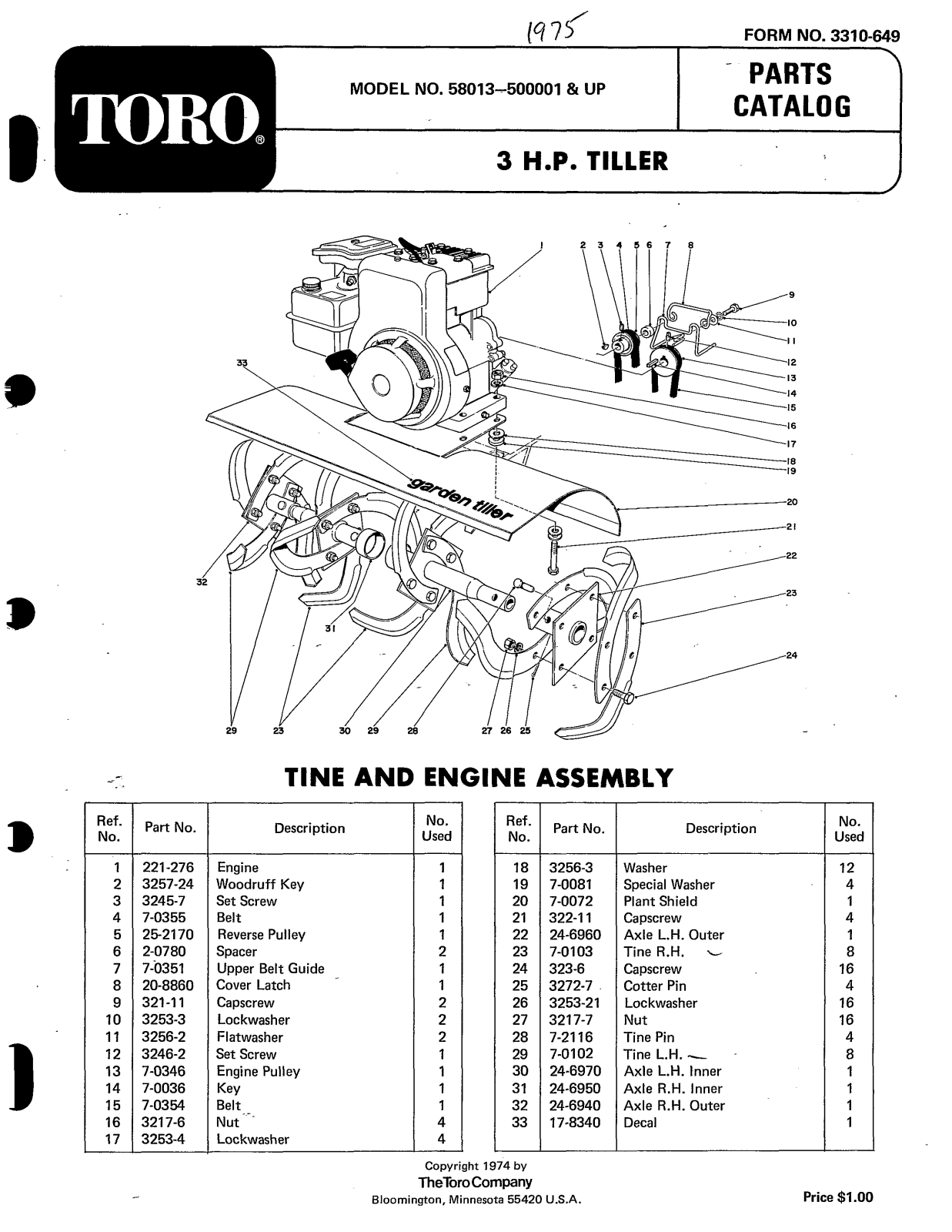 Toro 58013 Parts Catalogue