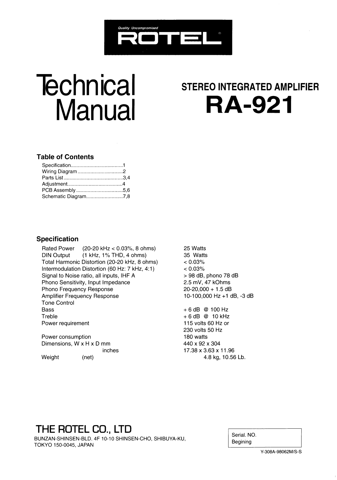 Rotel RA-921 Service manual