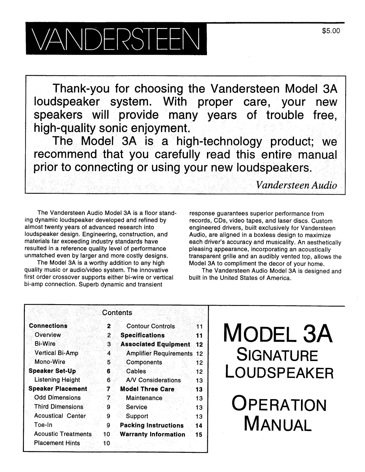 Vandersteen Audio 3A User Manual