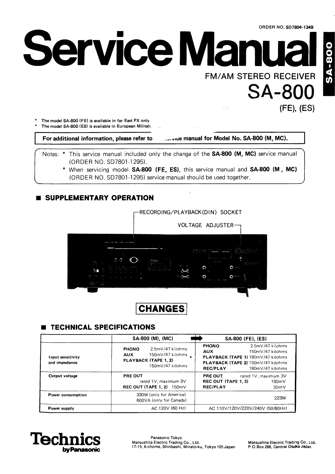 Technics SA-800 Service manual