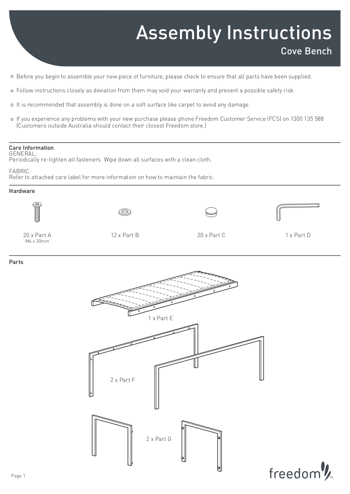 Freedom Cove Bench Assembly Instruction