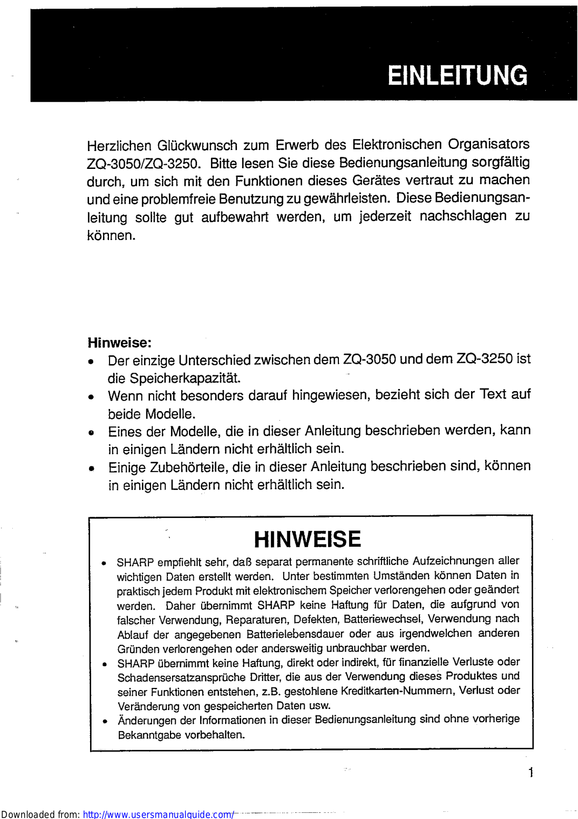 SHARP ZQ-3050/3250 User Manual