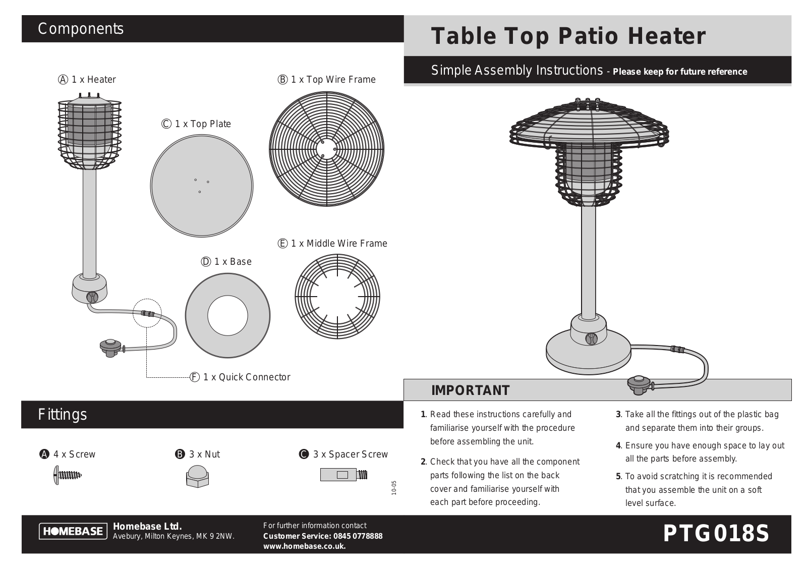 Home Base PTG018S Assembly Instructions Manual