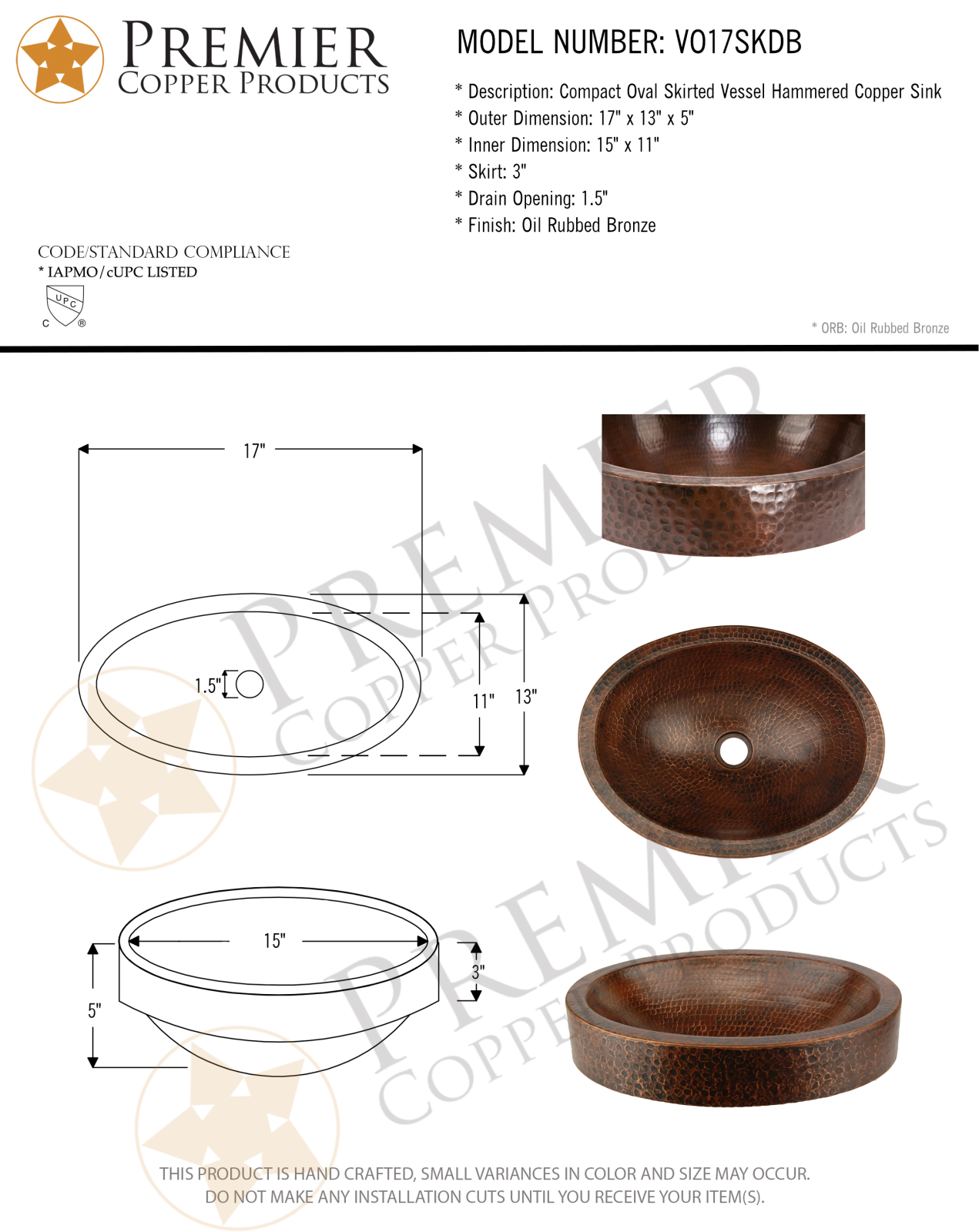 Premier Copper Products IER1376 Specifications - ManualMachine.com