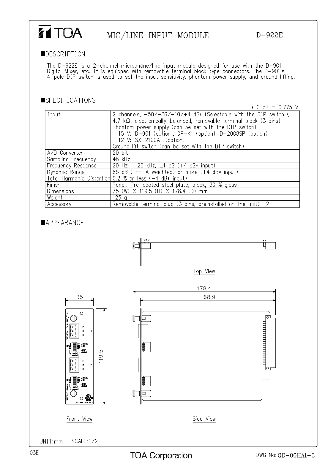 TOA D-922E User Manual