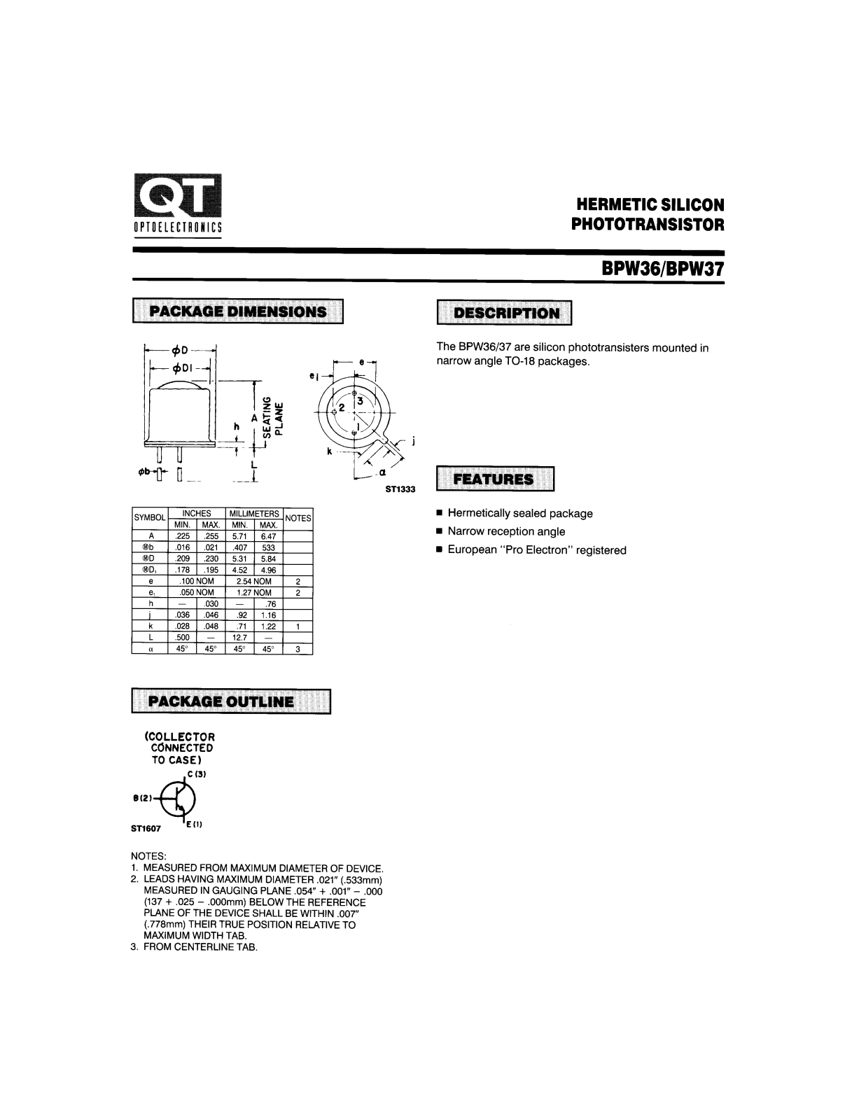 QT BPW37, BPW36 Datasheet