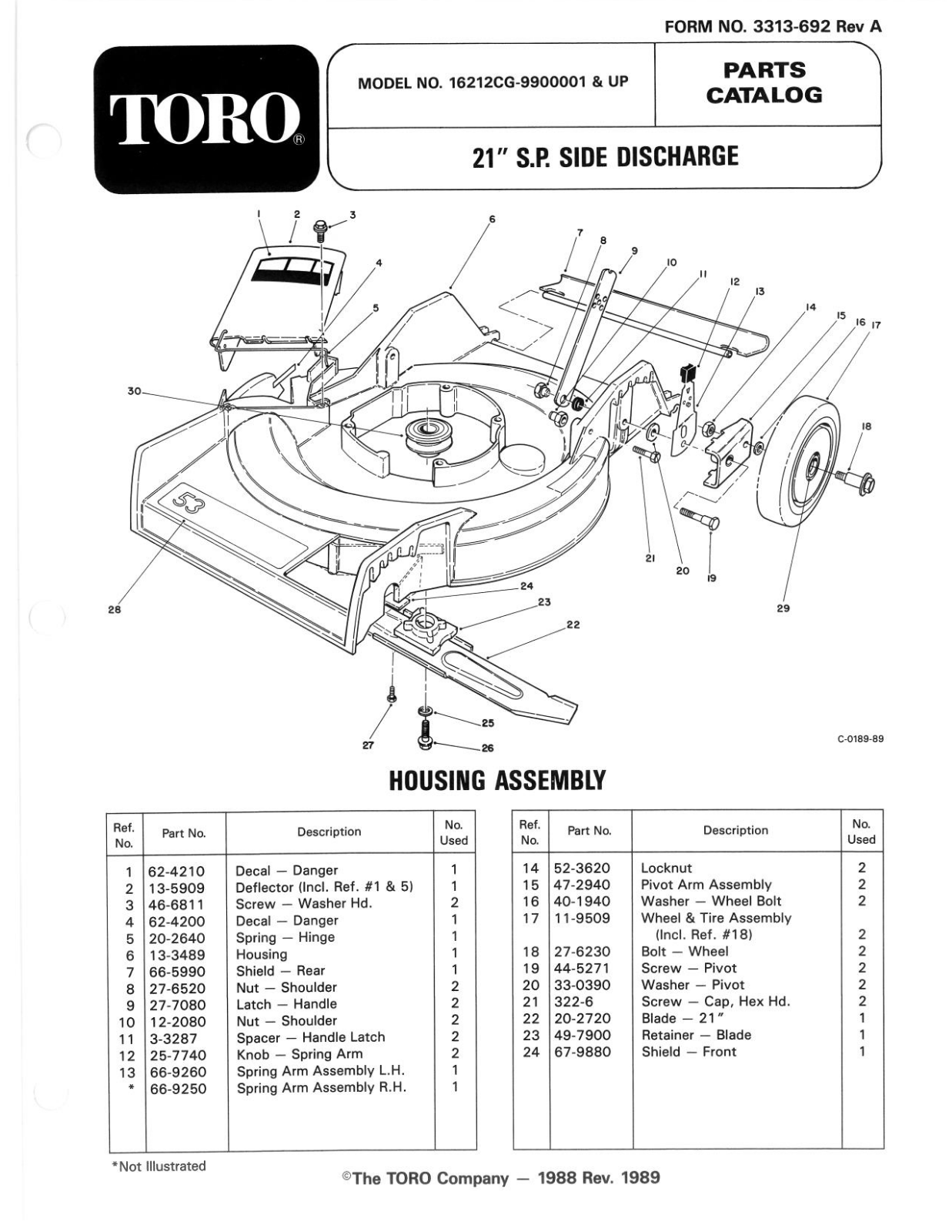 Toro 16212CG Parts Catalogue