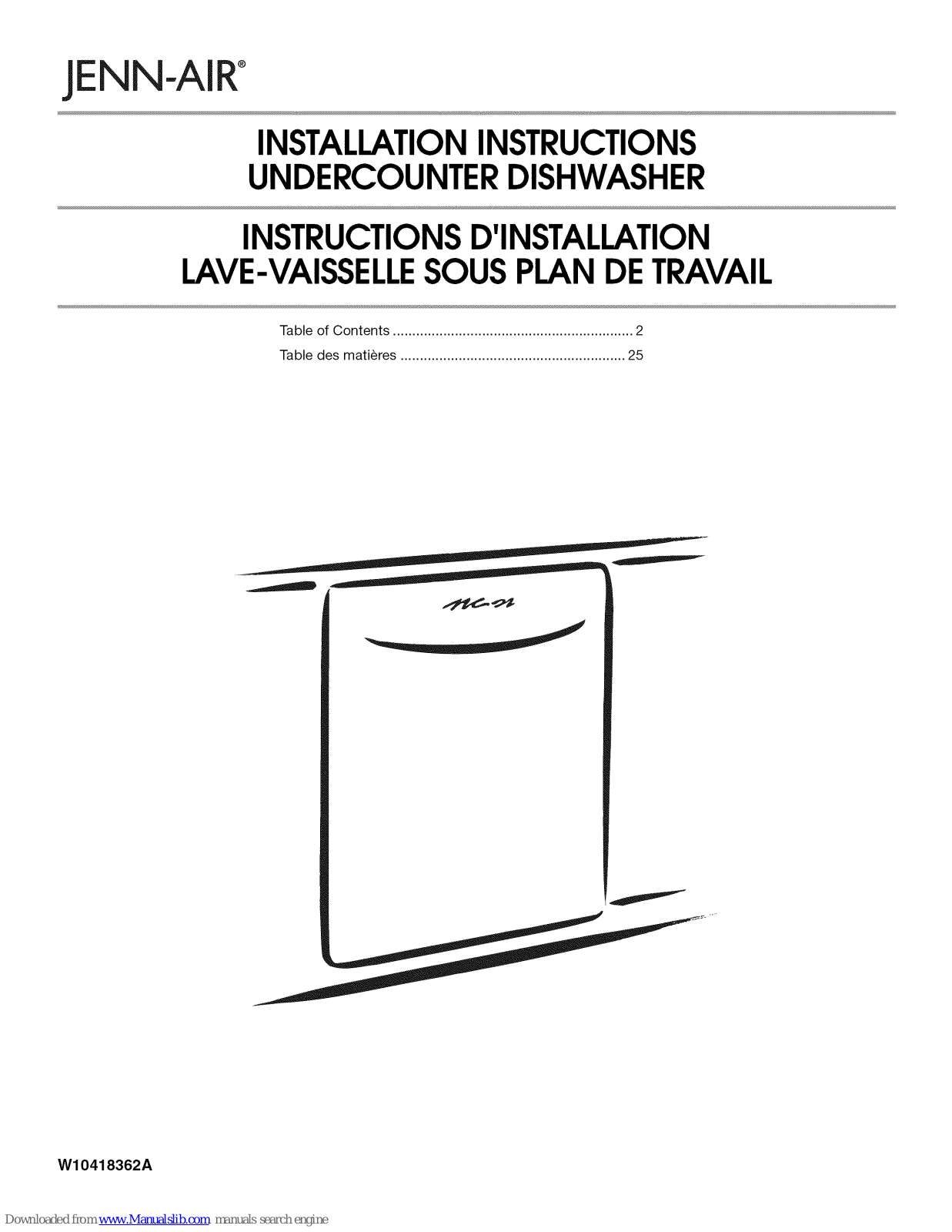 Jenn-Air JDB8700AWS1, JDB8000AWS0, JDB8200AWS1, JDB8000AWB0, JDB8200AWS0 Installation Instructions Manual