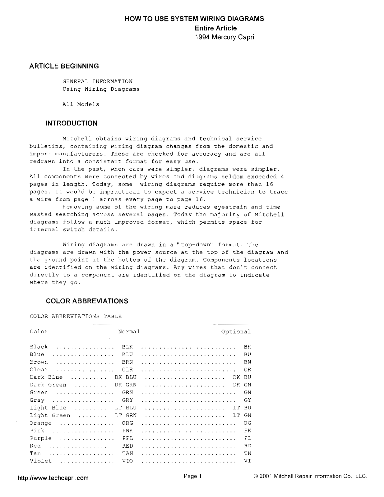 Ford Capri 1994 User Manual