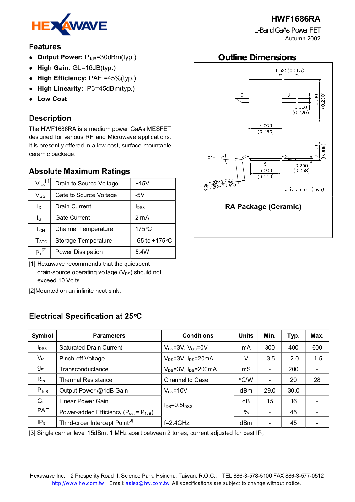 HWTW HWF1686RA Datasheet