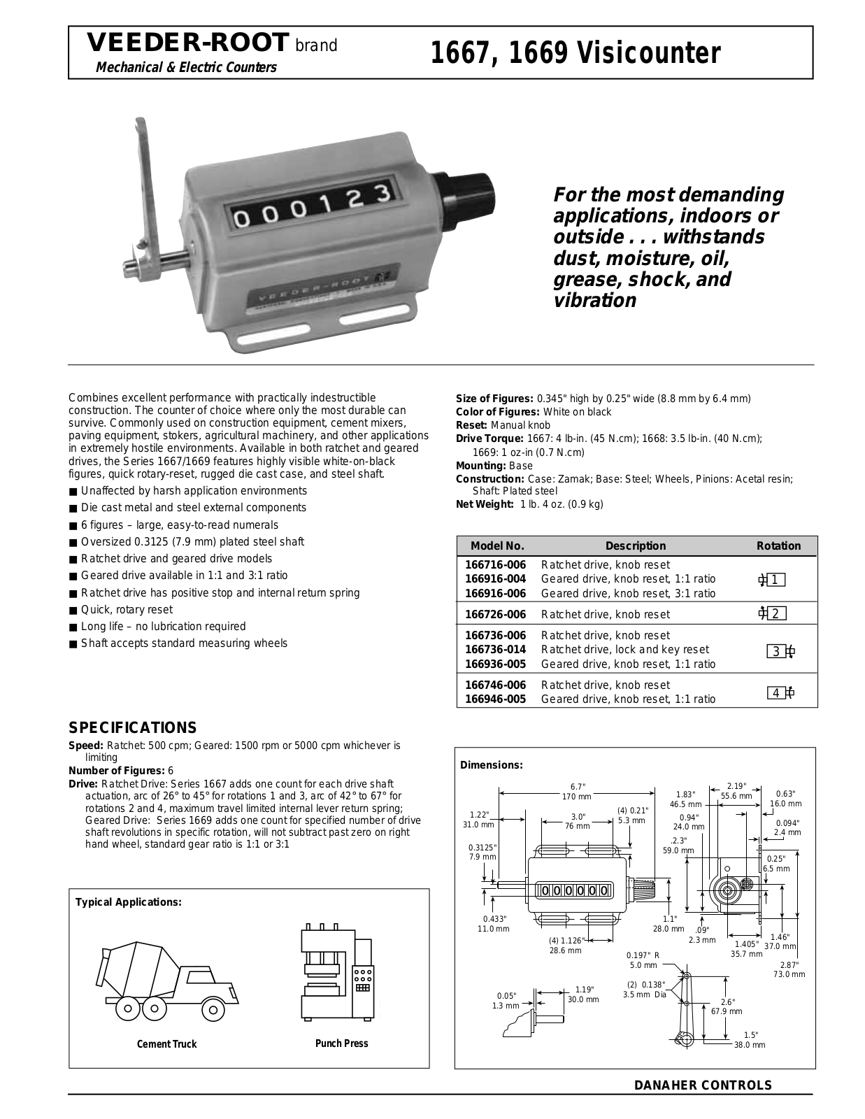 Veeder Root 1667  Visicounter, 1669 Visicounter Catalog Page