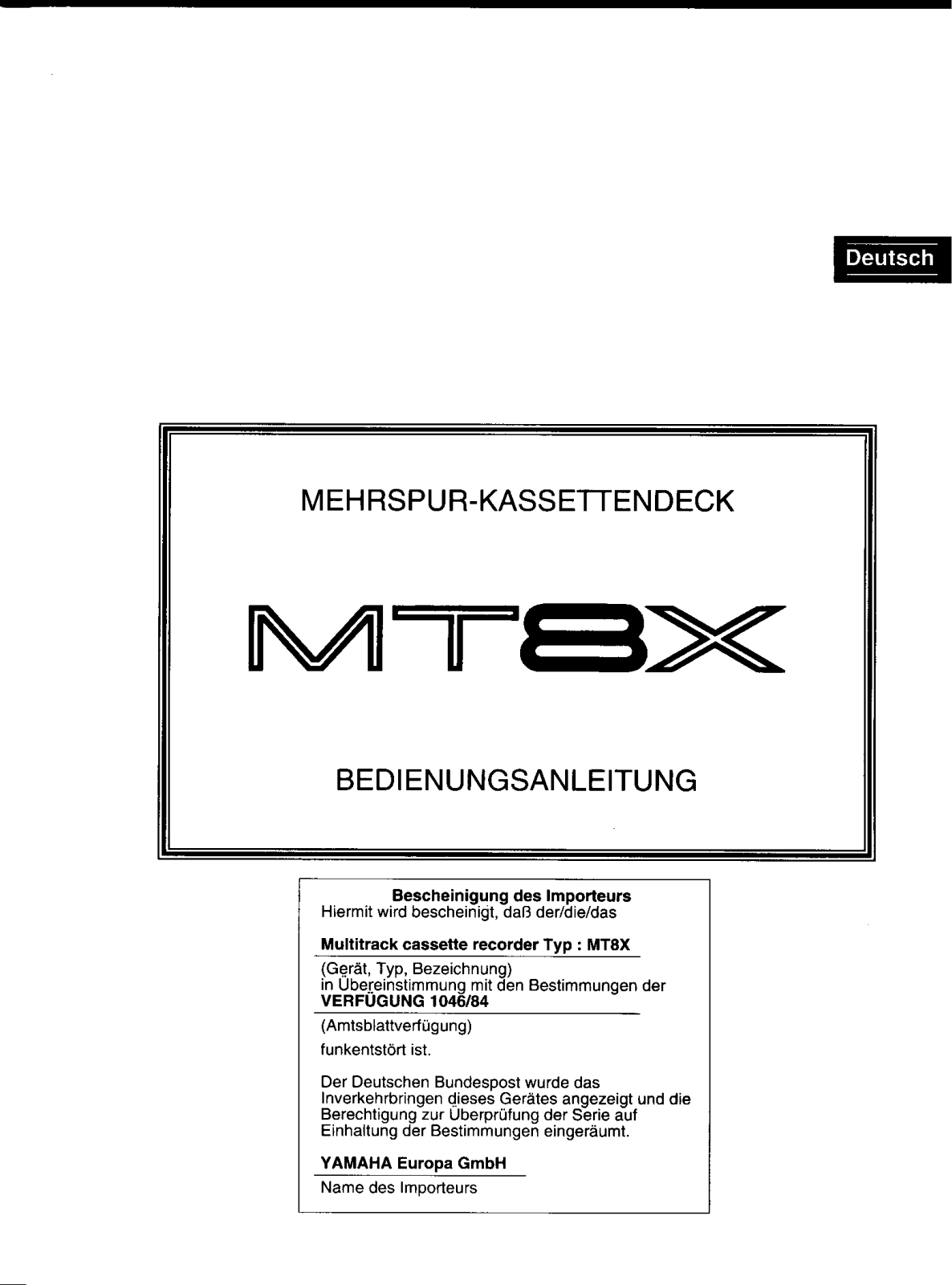 Yamaha MT-8X User Manual