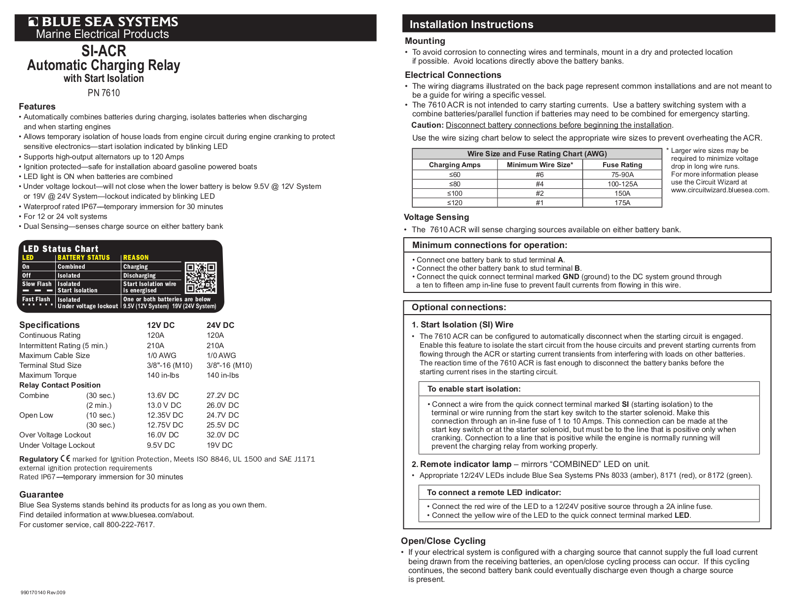 Blue Sea Systems SI-ACR Automatic Charging Relay User Manual