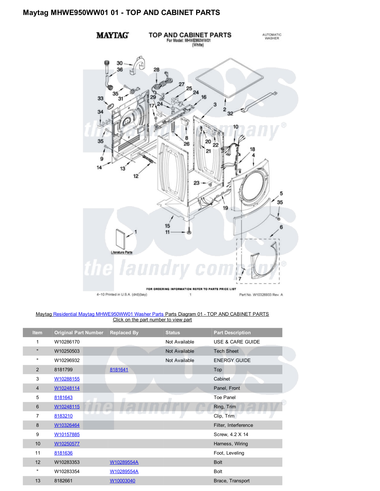 Maytag MHWE950WW01 Parts Diagram