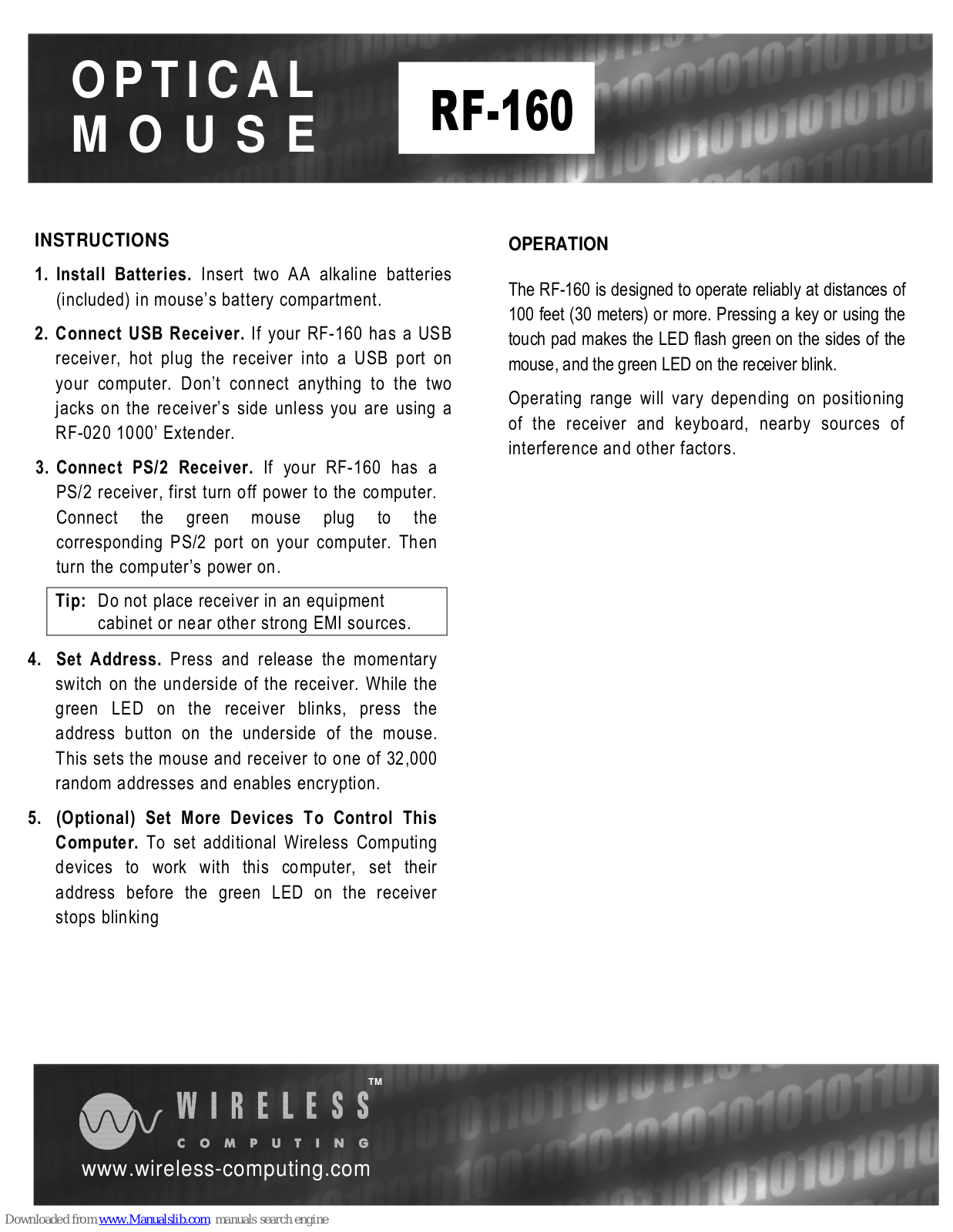 Wireless Computing RF-160 User Manual