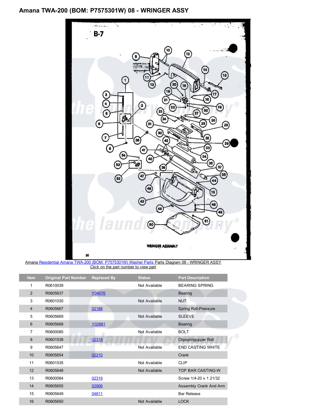 Amana TWA-200 Parts Diagram