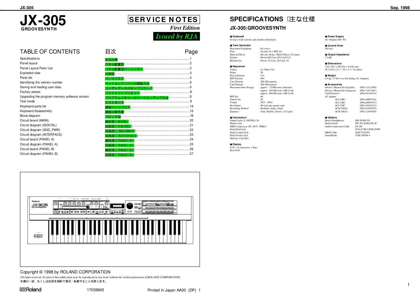 Roland JX-305 Schematic