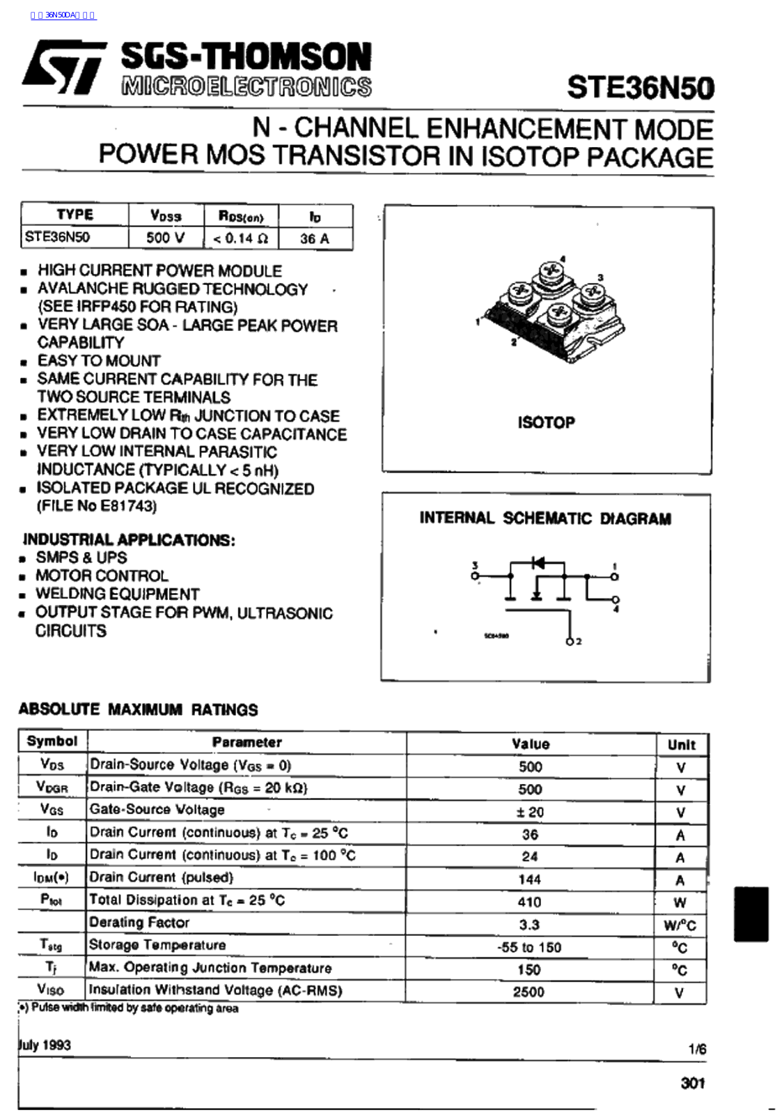 ST STE36N50 User Manual