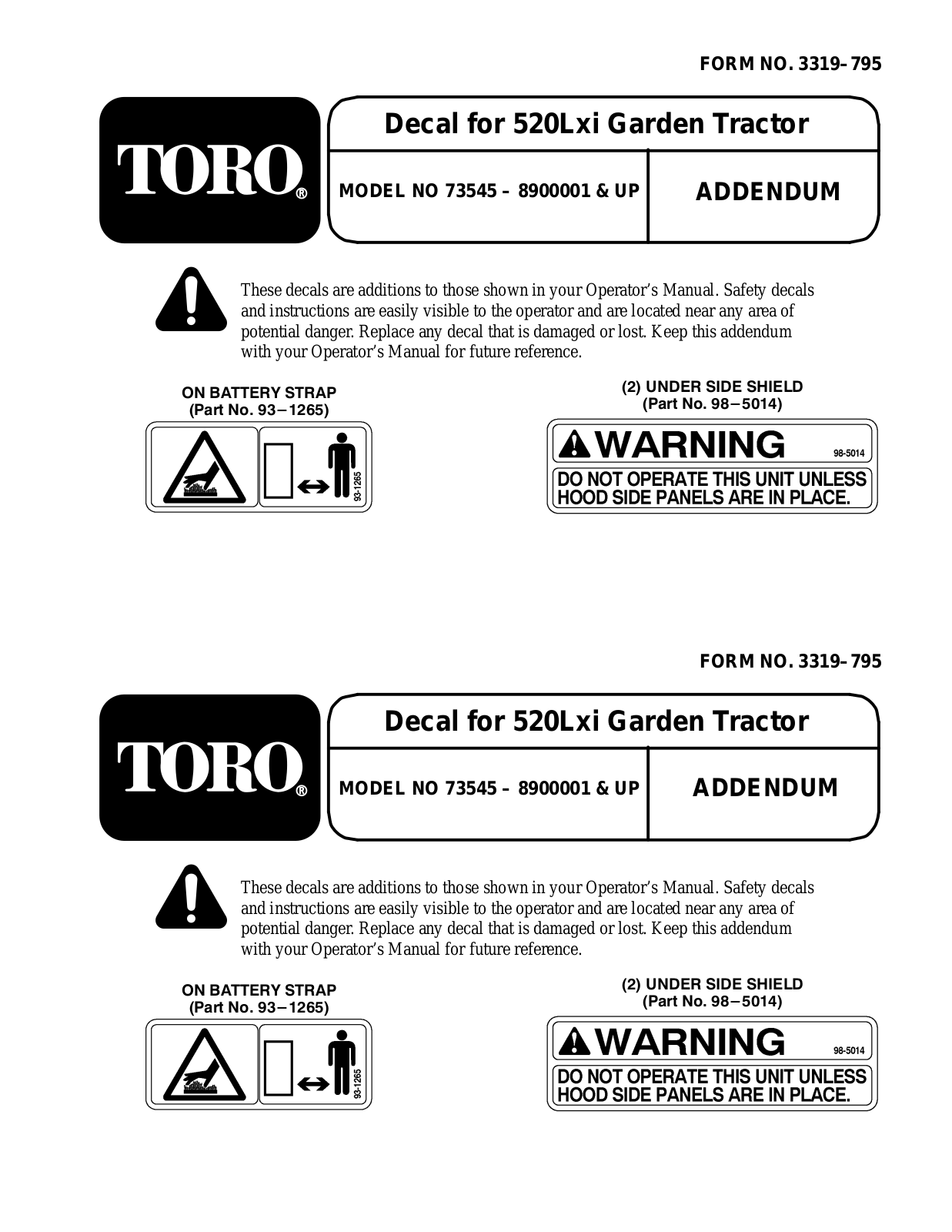 Toro 73545 Addendum