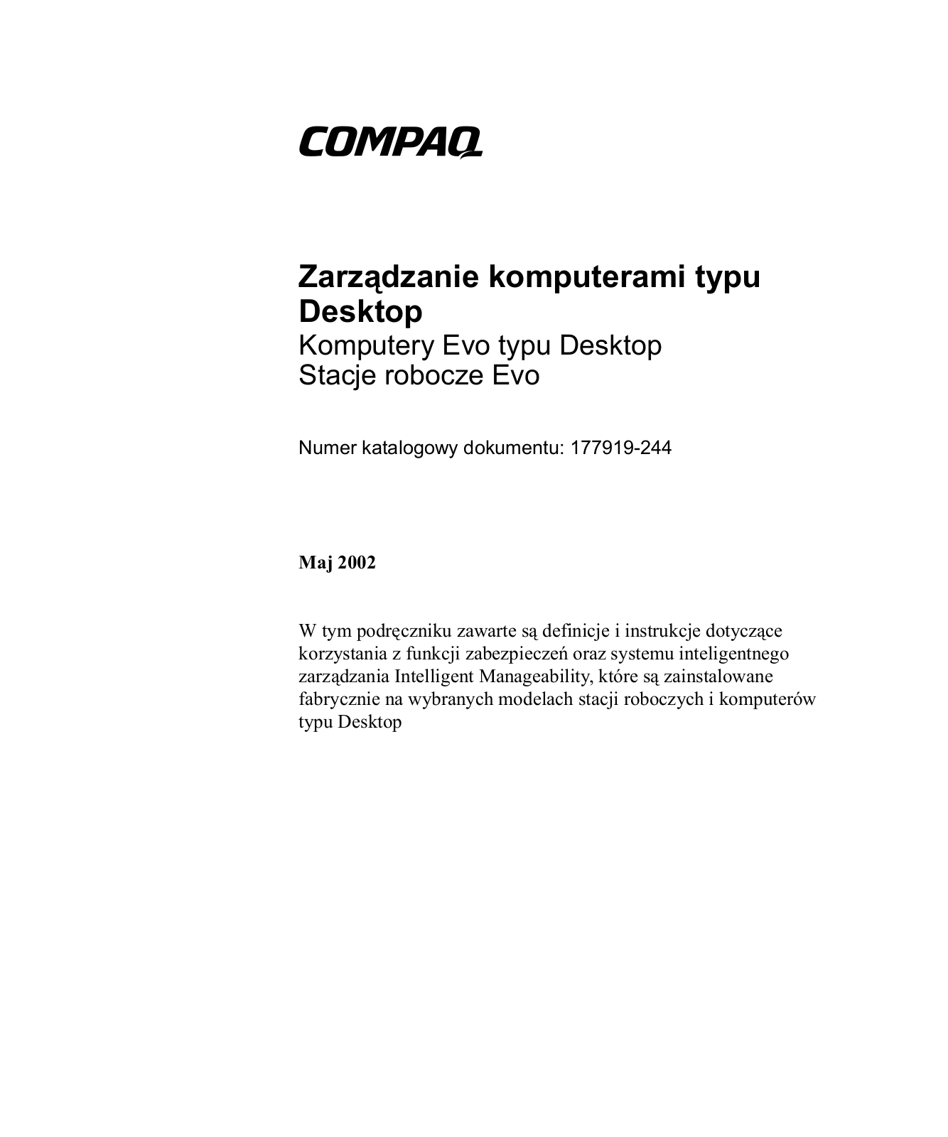 Hp COMPAQ EVO D310 MICROTOWER, COMPAQ EVO D510 SMALL, COMPAQ EVO D510 CONVERTIBLE MINITOWER User Manual