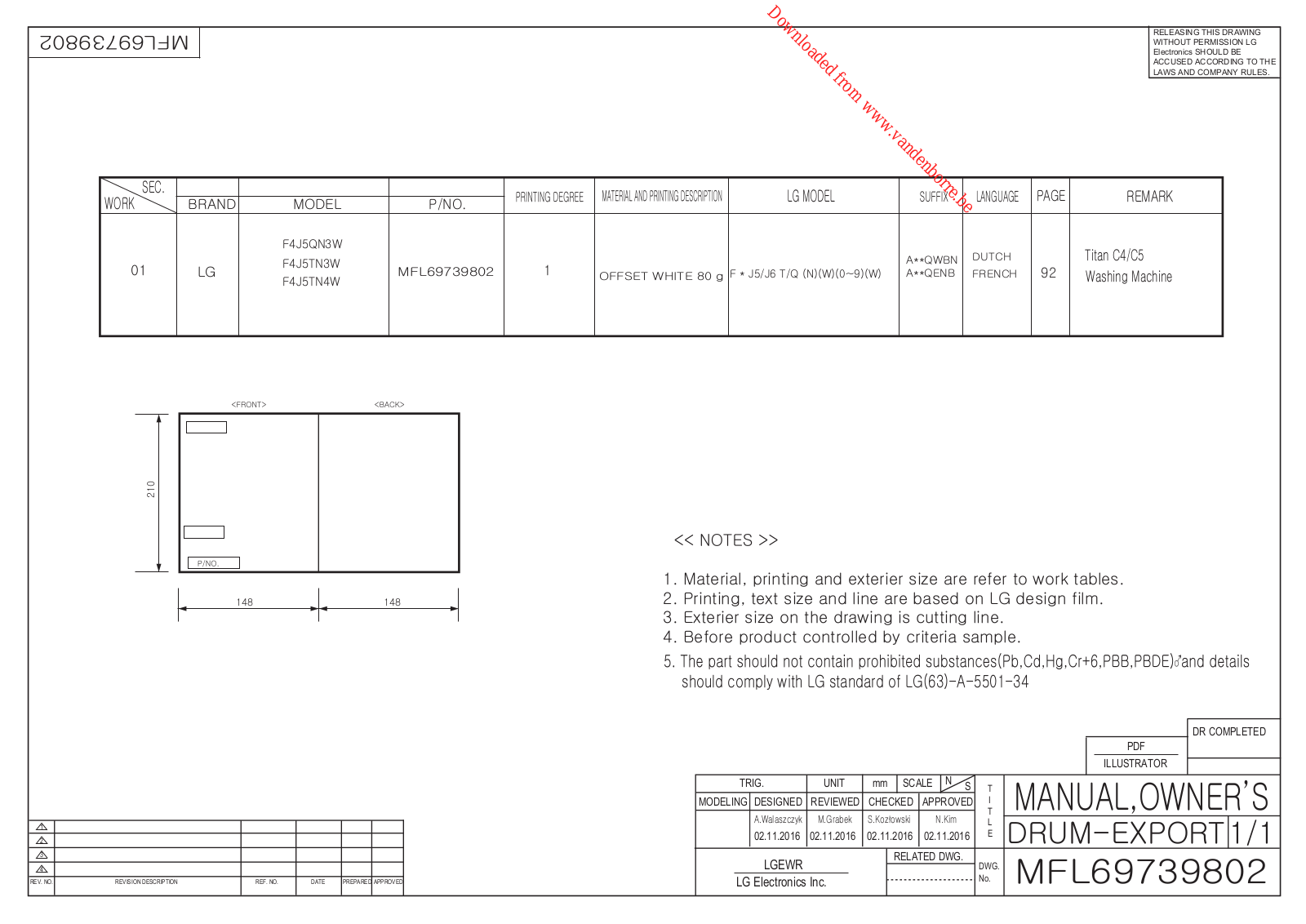 LG F4J5TN3W Owners Manual