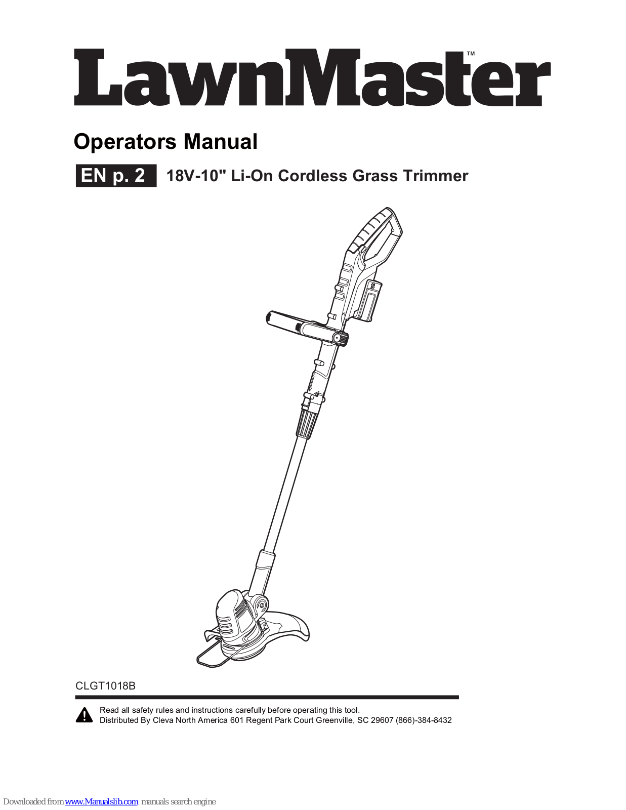 LawnMaster CLGT1018B Operator's Manual