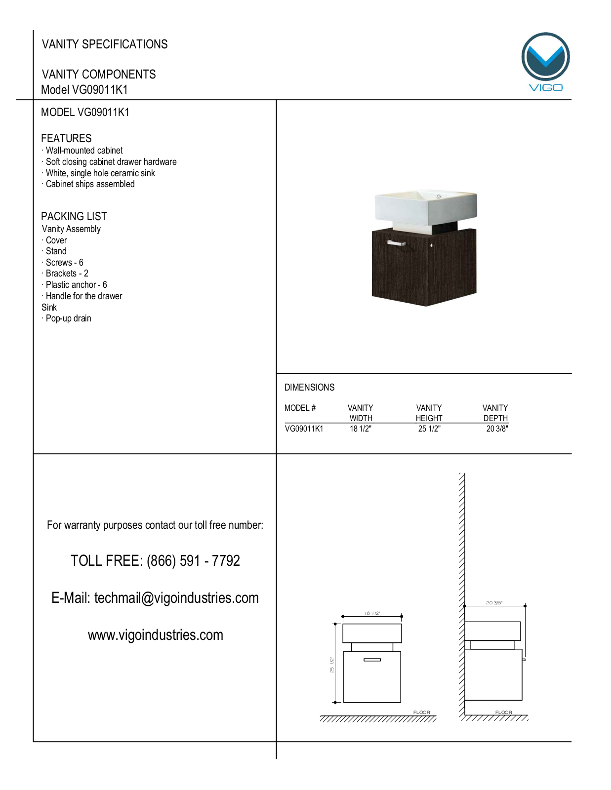 Vigo VG0901K1 User Manual