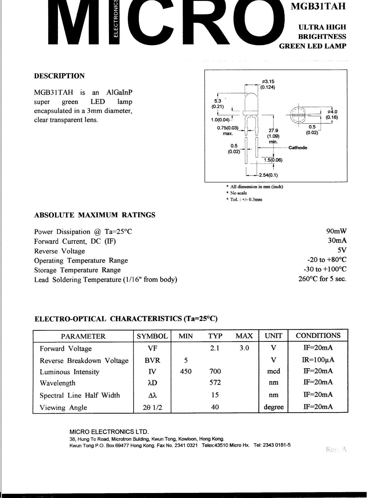 MICRO MGB31TAH Datasheet