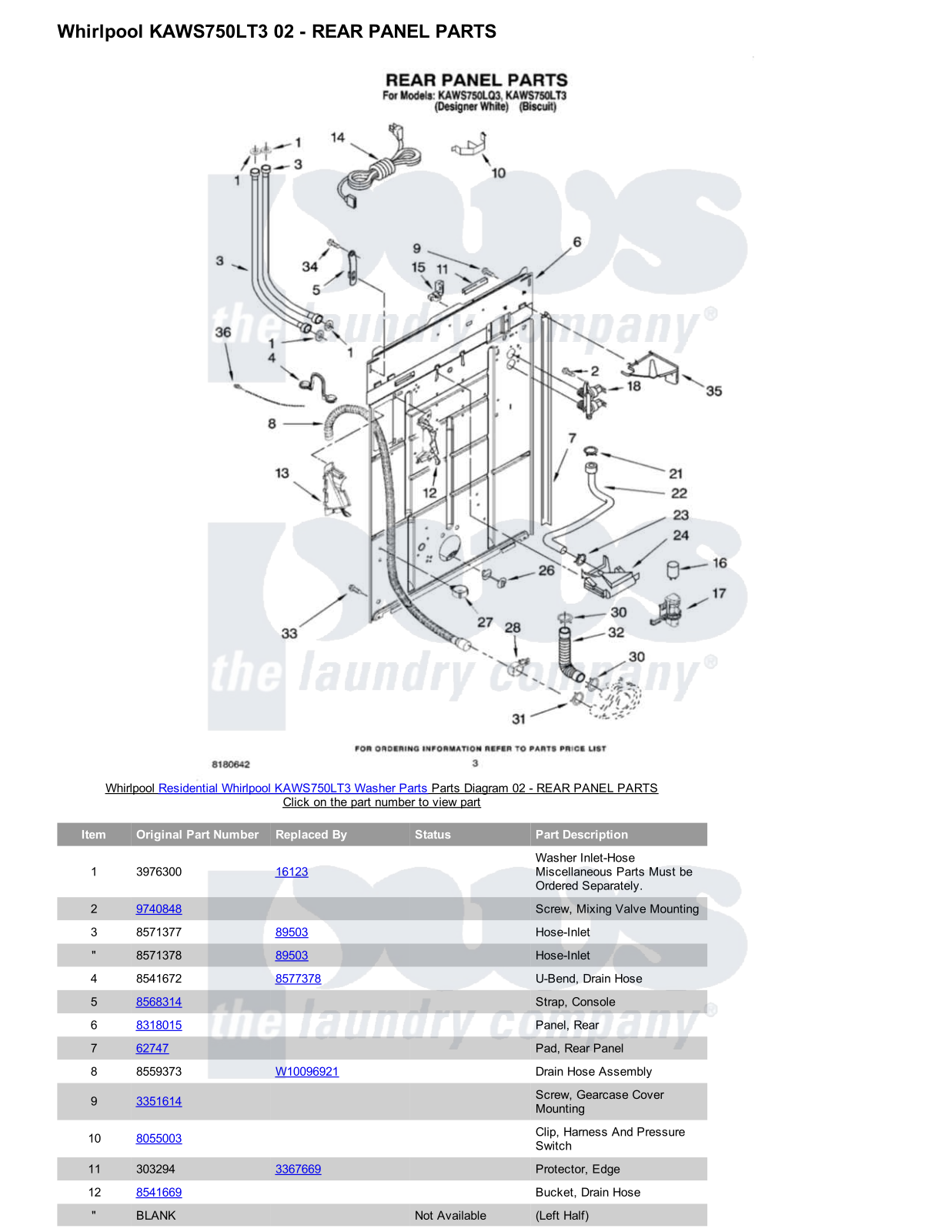 Whirlpool KAWS750LT3 Parts Diagram