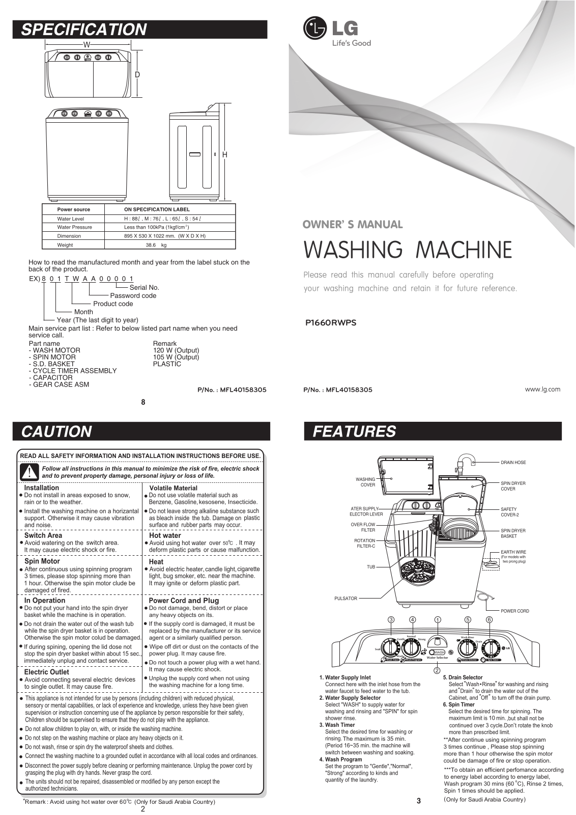 LG P1460RWPS Owner’s Manual