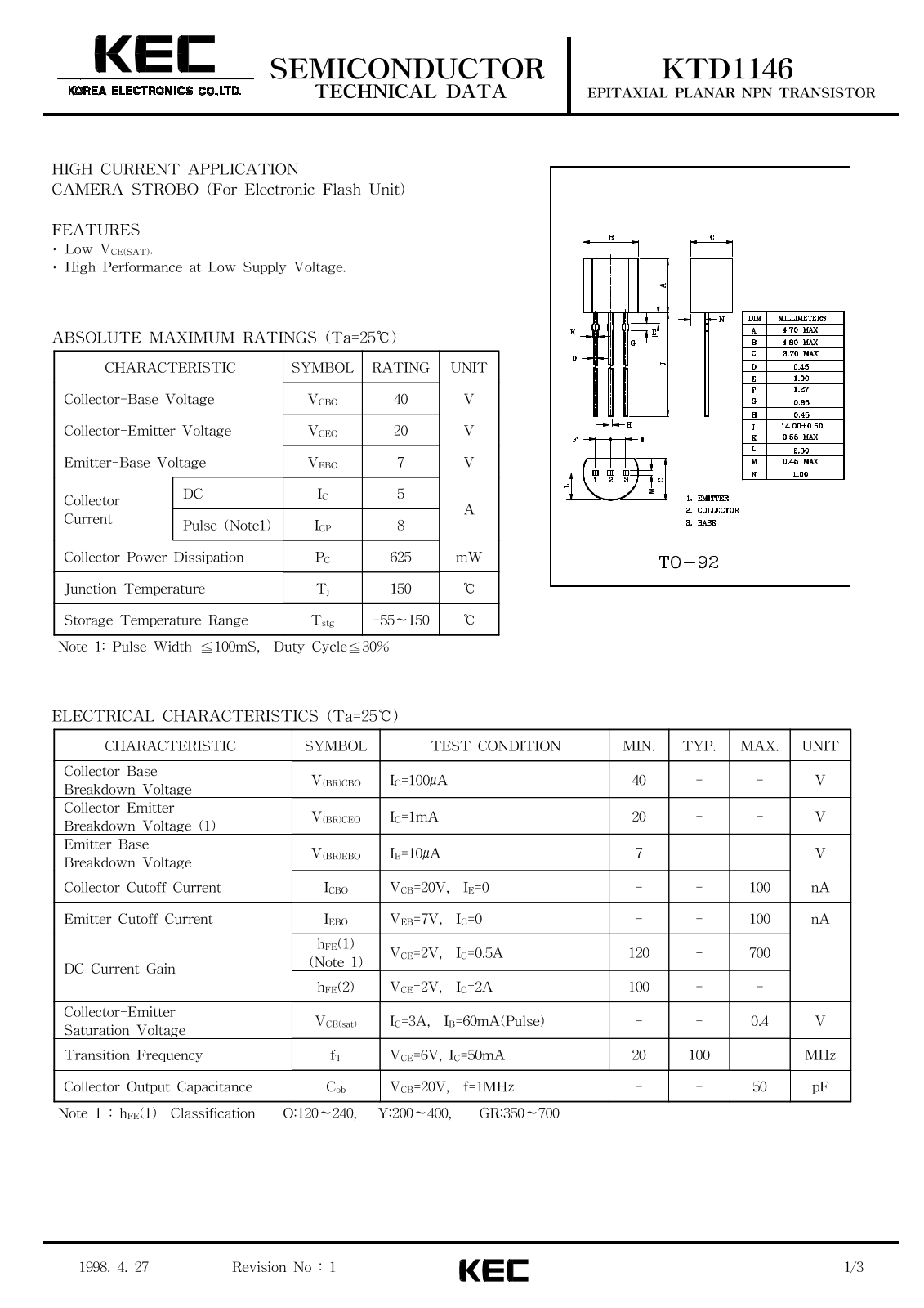 KEC KTD1146 Datasheet