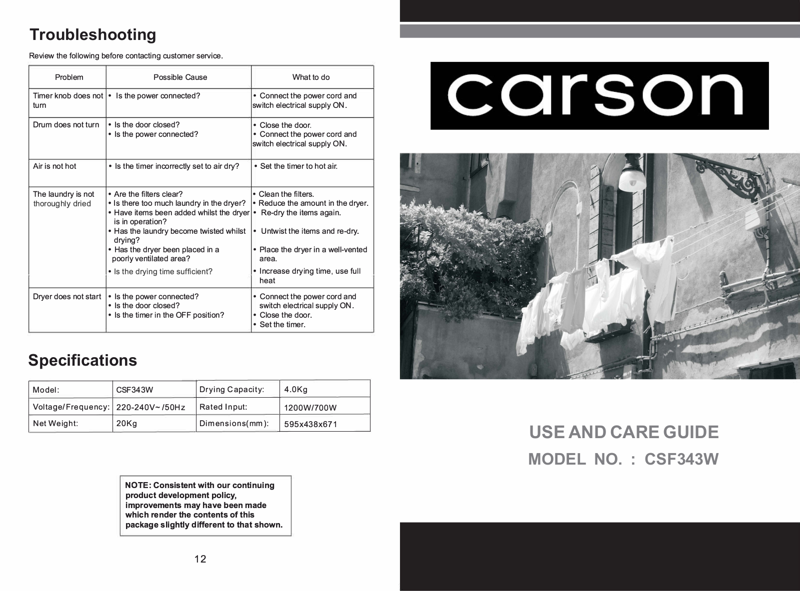 Carson CSF343W Use And Care Manual