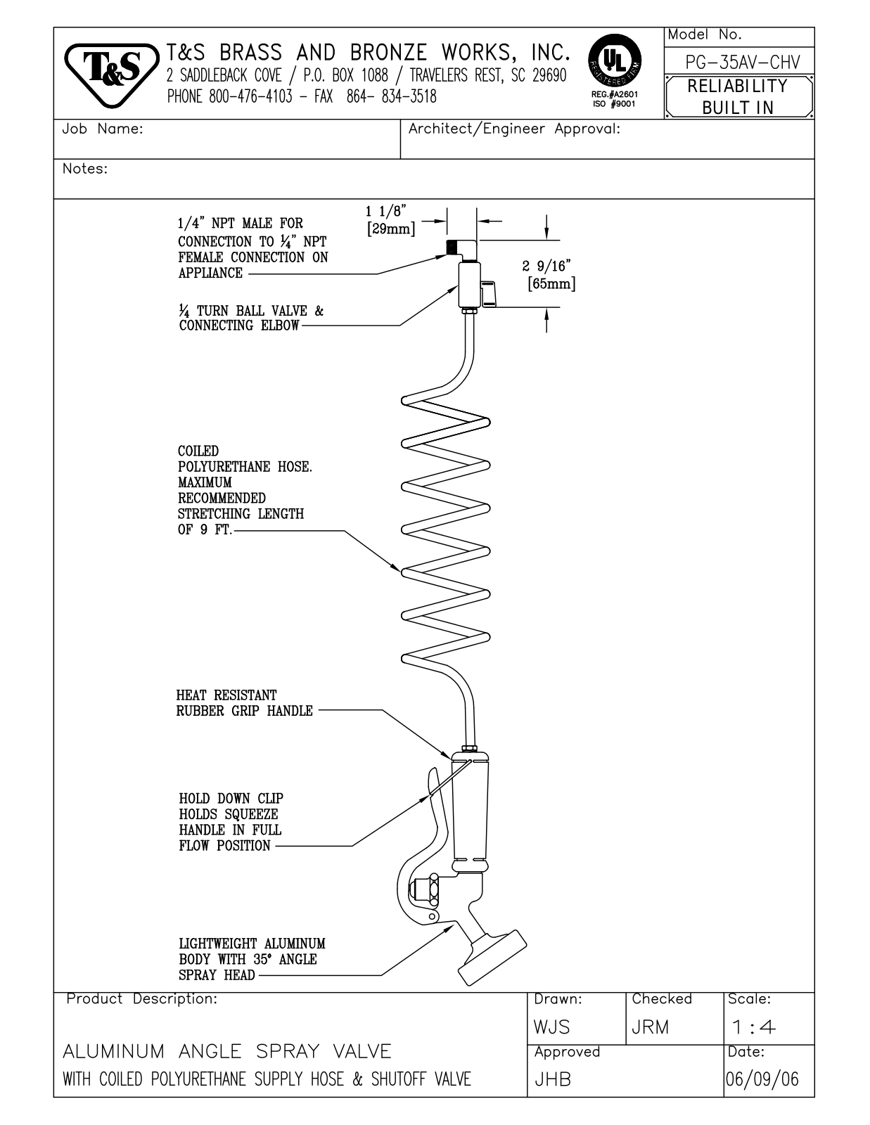 T&S Brass PG-35AV-CHV User Manual