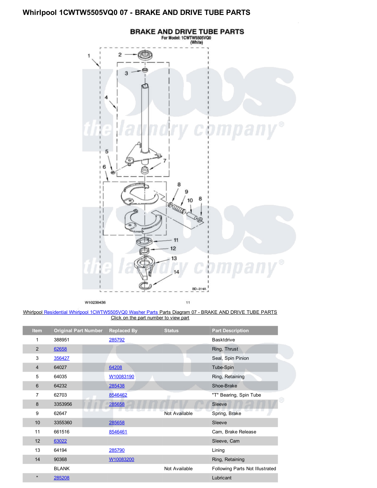 Whirlpool 1CWTW5505VQ0 Parts Diagram