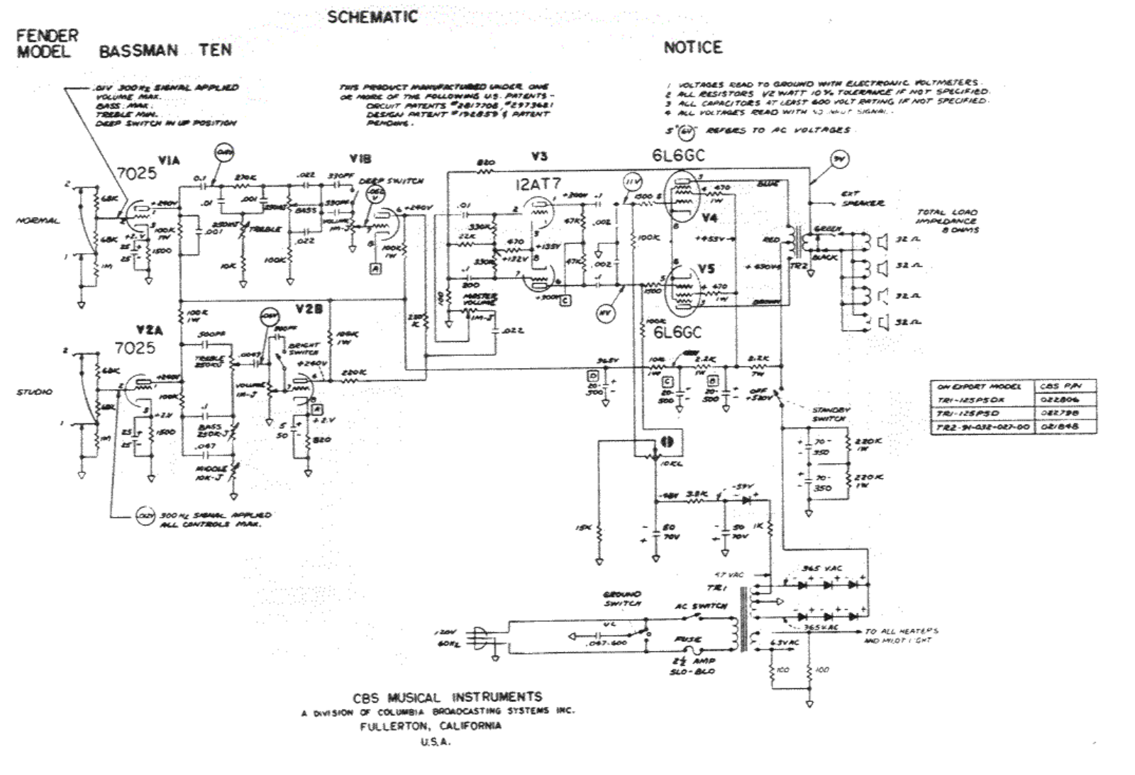 Fender Bassman-10 Schematic