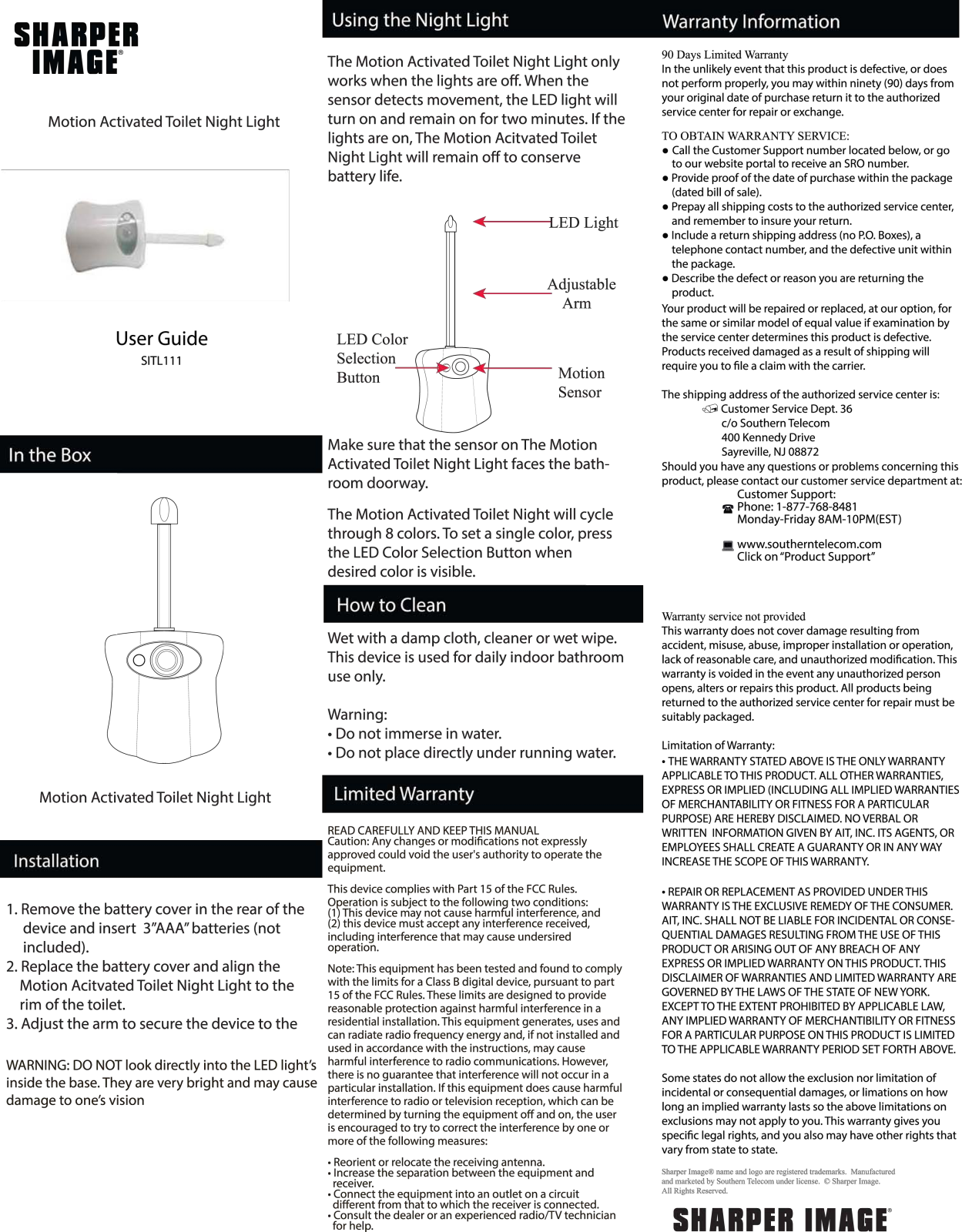 Sharper image SITL111 User Manual