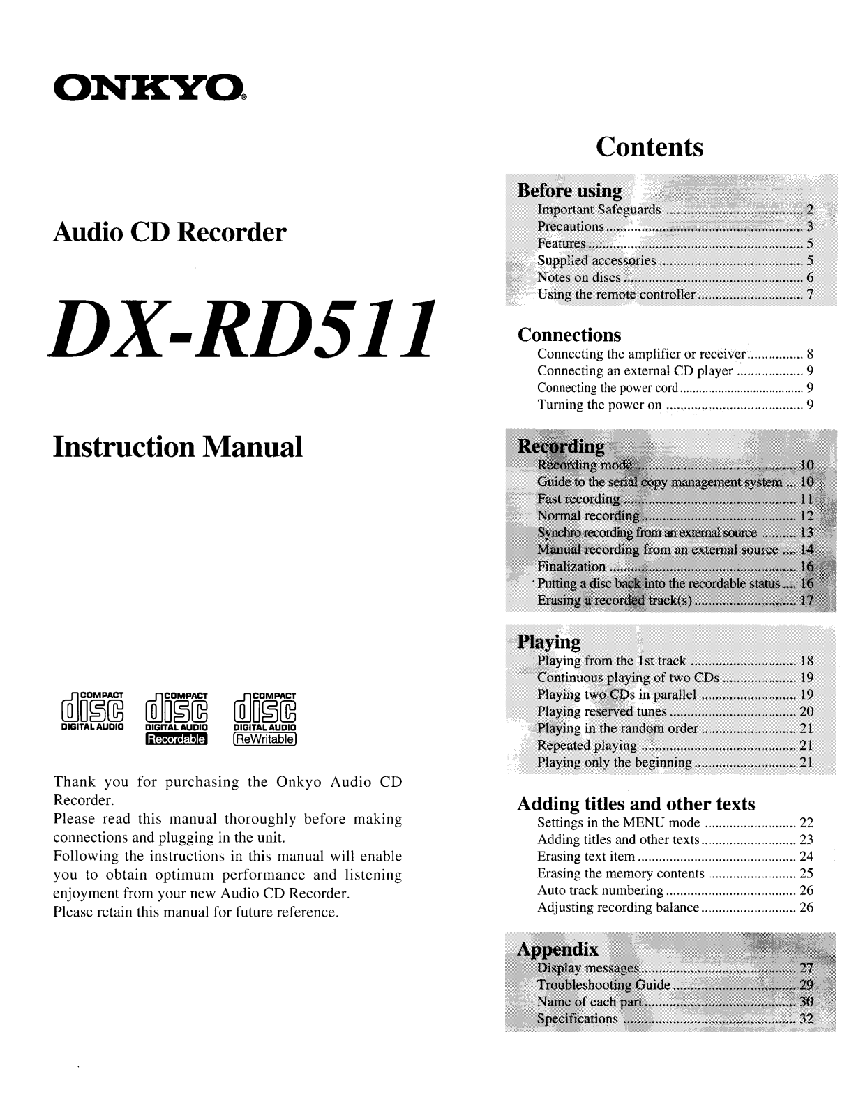 Onkyo DX-RD511 Instruction Manual