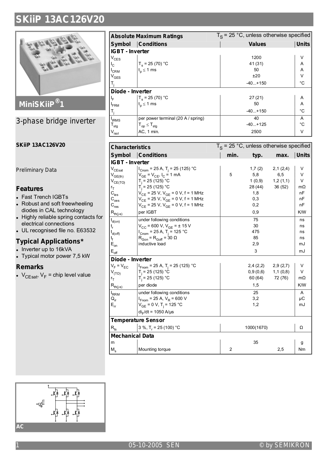 Semikron SKIIP13AC126V20 Data Sheet