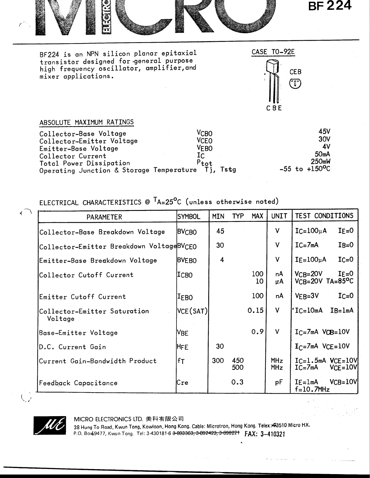 ME BF224 Datasheet