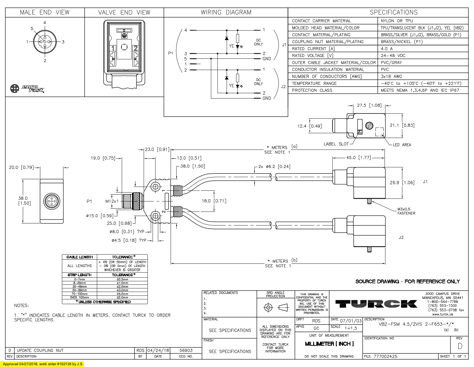 Turck VB2-FSM4.5/2VIS2-F653-1/1 Specification Sheet