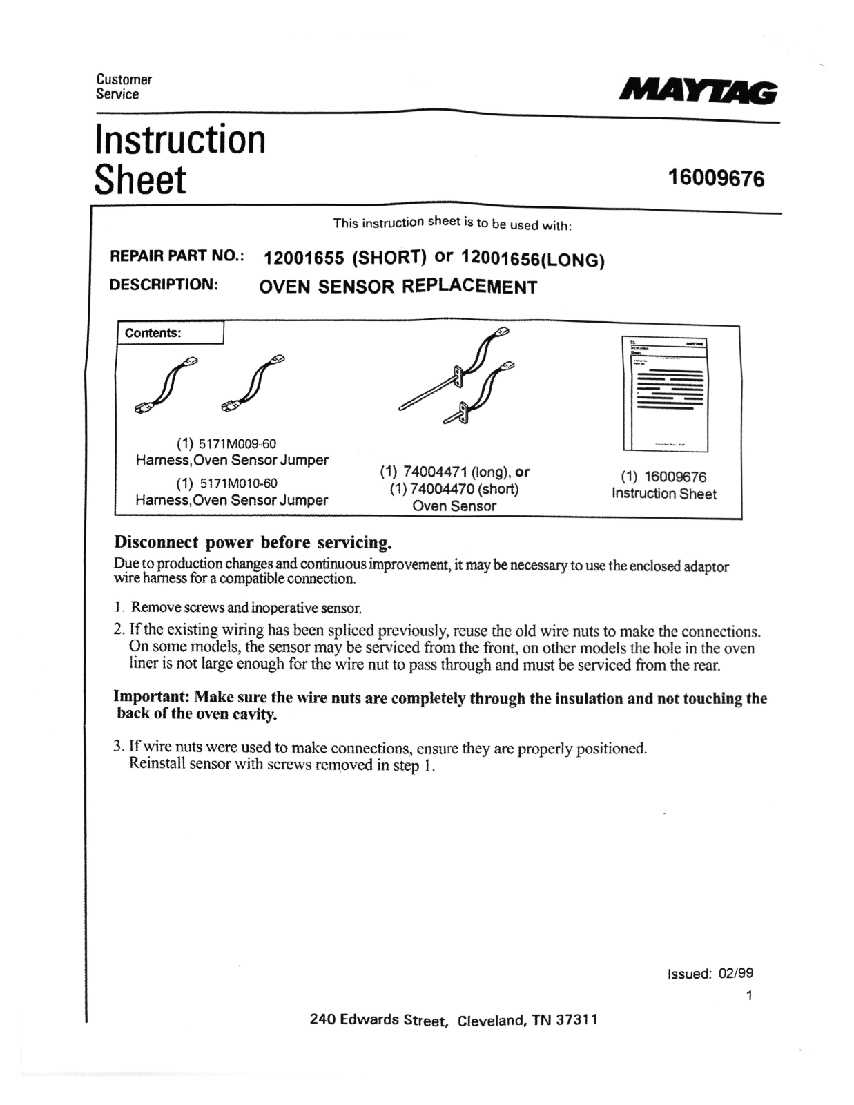 Maytag 12001656, 12001676 Instruction Manual