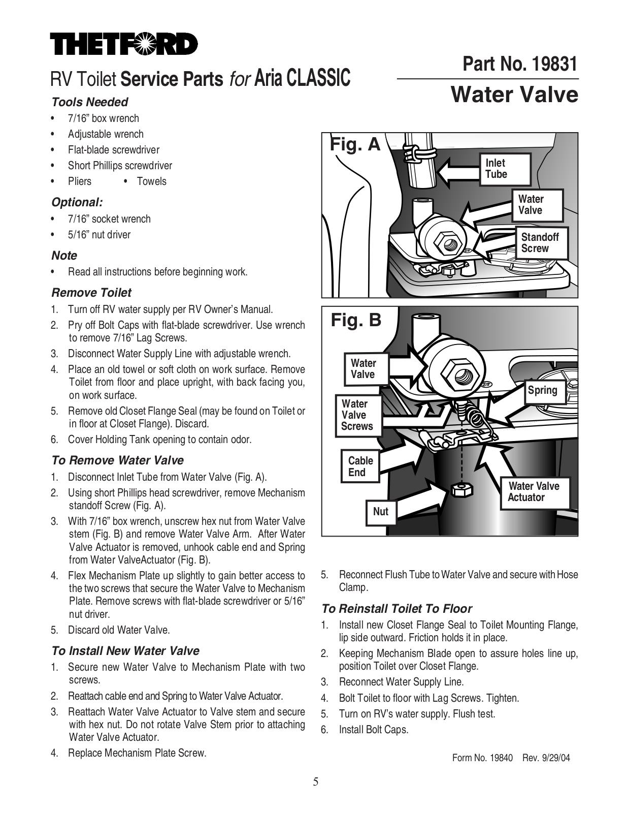 Thetford 19831 User Manual