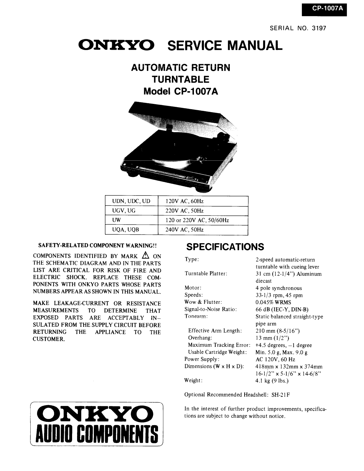 Onkyo CP-1007-A Service manual