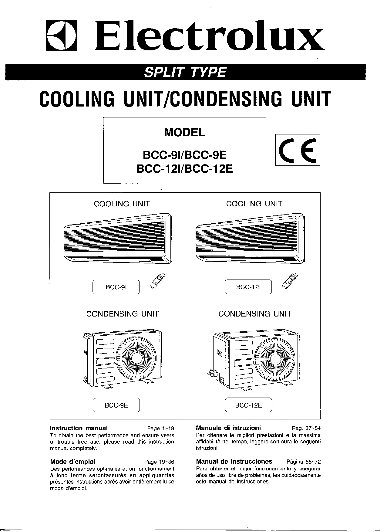 Electrolux BCC-12I, BCC-12E, BCC-9E, BCC-9I User Manual