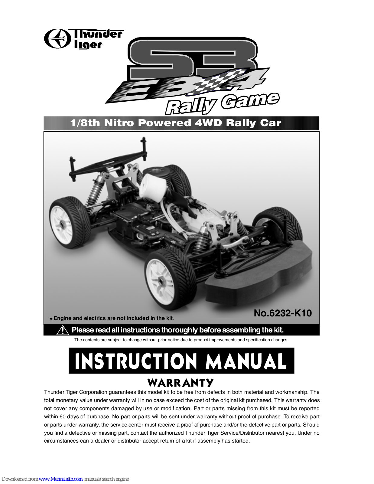 THUNDER TIGER S3 EB 4 RALLY GAME, 6232-K10, EB-4 S3 Rally Game User Manual